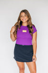 The Raegan Ribbed Baby Tee Geaux Tigers Woven Label | Purple