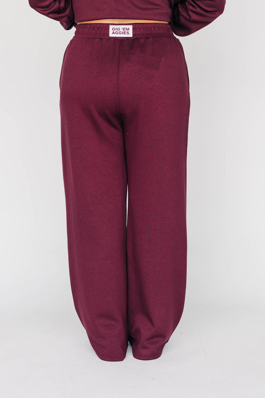 The Ava Airy Pants Gig 'Em Aggies Woven Label | Deep Maroon