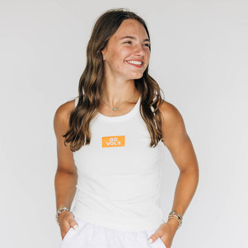 The Alli Ribbed Tank Go Vols Woven Label | White