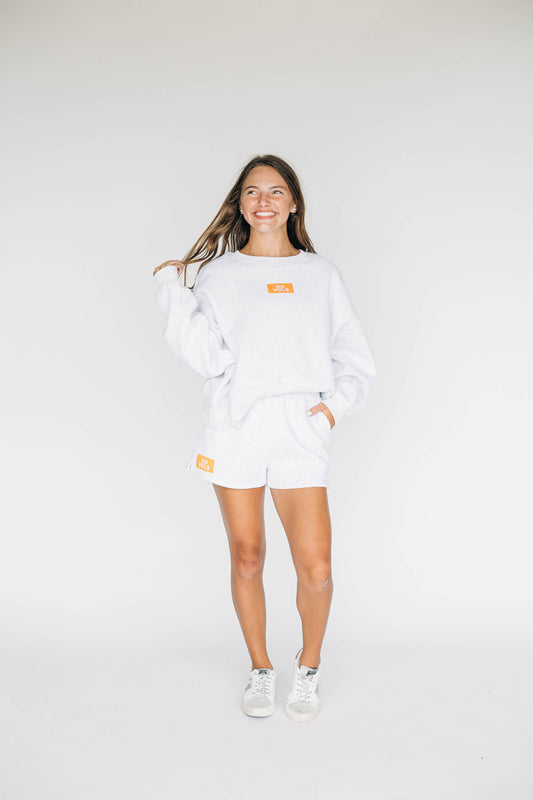 The Becca Boxy Crewneck Go Vols Woven Label | Ash
