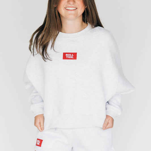 The Becca Boxy Crewneck Roll Tide Woven Label | Ash