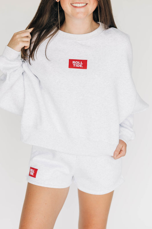 The Becca Boxy Crewneck Roll Tide Woven Label | Ash