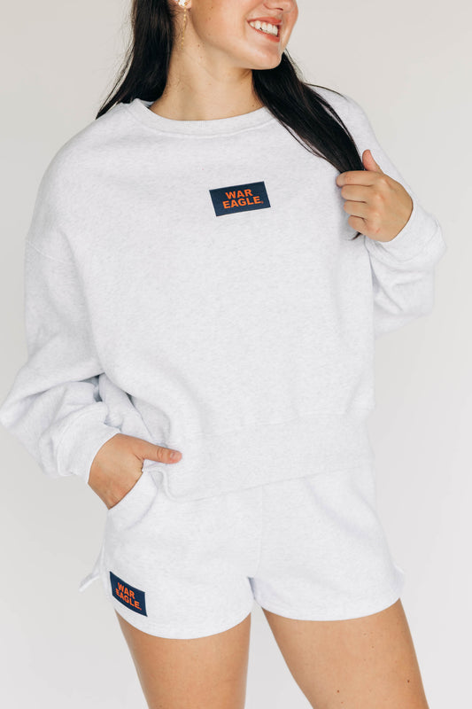 The Becca Boxy Crewneck War Eagle Woven Label | Ash