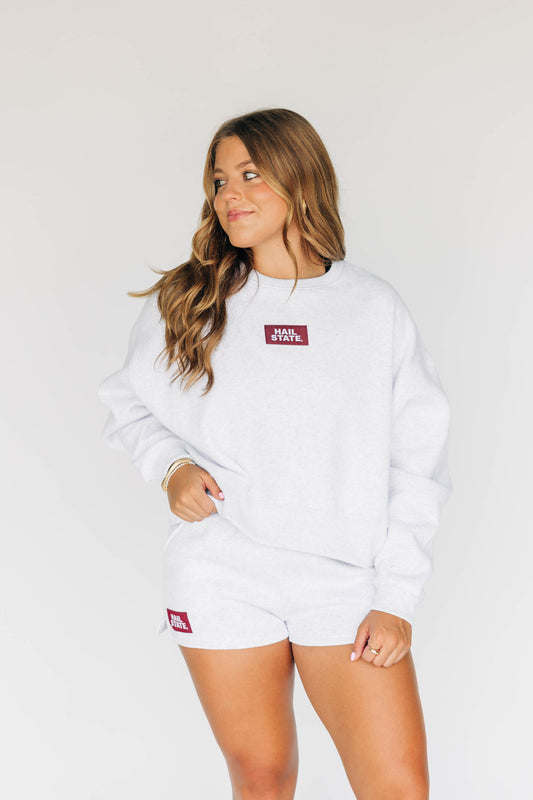 The Becca Boxy Crewneck Hail State Woven Label | Ash
