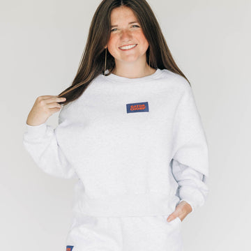 The Becca Boxy Crewneck Gator Chomp Woven Label | Ash