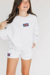 The Becca Boxy Crewneck Gator Chomp Woven Label | Ash