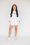 The Becca Boxy Crewneck Hook 'Em Horns Woven Label | Ash