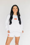 The Becca Boxy Crewneck Hook 'Em Horns Woven Label | Ash