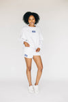 The Becca Boxy Crewneck Go Big Blue Woven Label | Ash