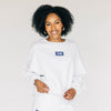 The Becca Boxy Crewneck Go Big Blue Woven Label | Ash
