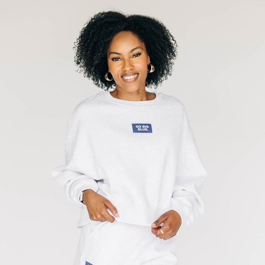 The Becca Boxy Crewneck Go Big Blue Woven Label | Ash