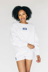 The Becca Boxy Crewneck Go Big Blue Woven Label | Ash