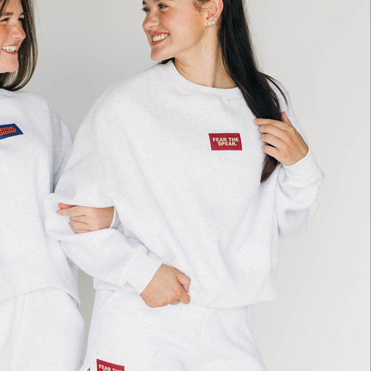 The Becca Boxy Crewneck Fear The Spear Woven Label | Ash