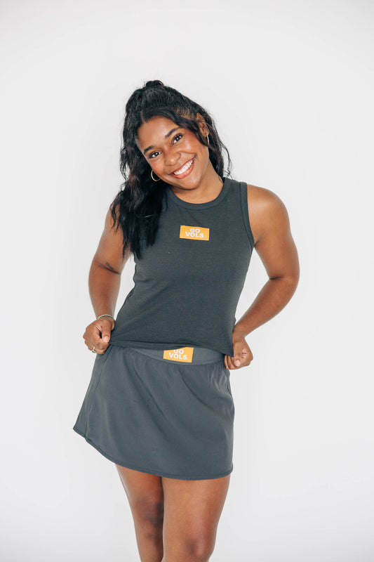 The Alli Ribbed Tank Go Vols Woven Label | Graphite