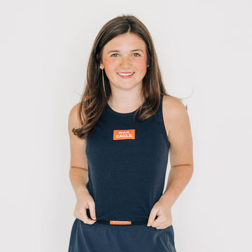 The Alli Ribbed Tank War Eagle Woven Label | Navy