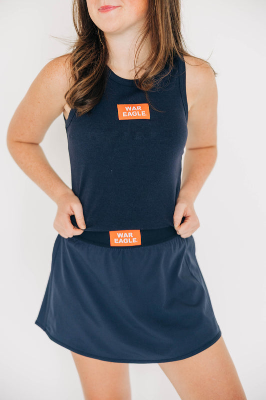 The Alli Ribbed Tank War Eagle Woven Label | Navy
