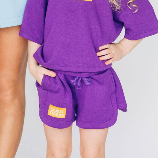 The Kristen Airy Lounge Shorts Geaux Tigers Woven Label | Youth Purple