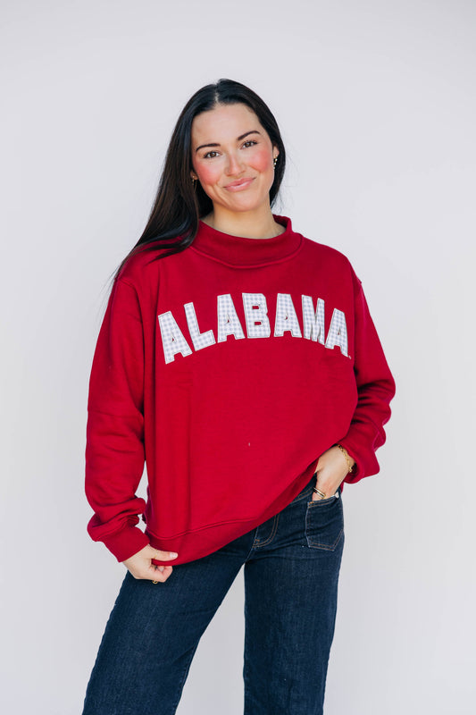 The Mallory Mockneck Alabama Gingham | Crimson