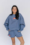 The Becca Boxy Crewneck War Eagle Woven Label | Denim
