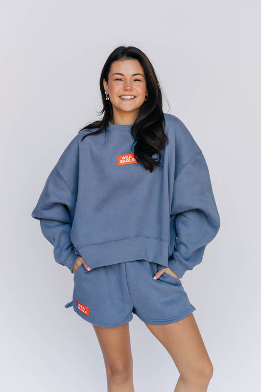 The Becca Boxy Crewneck War Eagle Woven Label | Denim