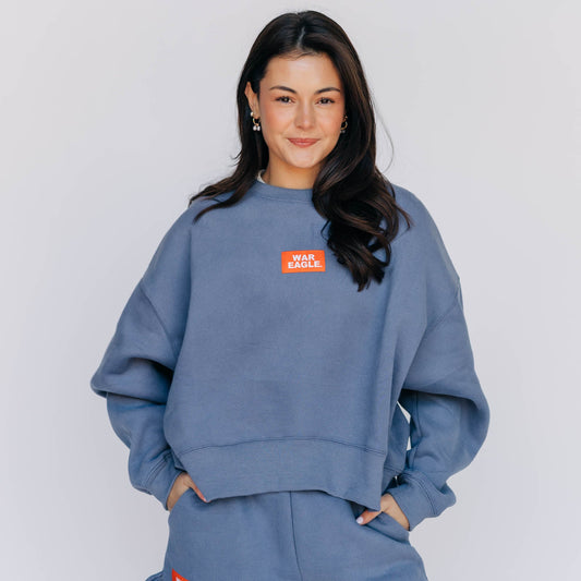 The Becca Boxy Crewneck War Eagle Woven Label | Denim