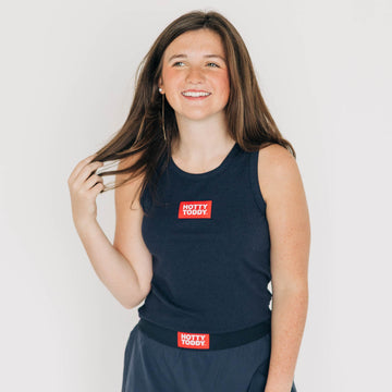 The Alli Ribbed Tank Hotty Toddy Woven Label | Navy