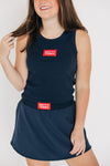 The Alli Ribbed Tank Hotty Toddy Woven Label | Navy