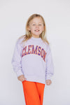 The Mallory Crewneck Clemson Applique | Youth Lavender