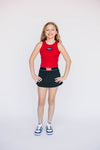 The Alli Ribbed Tank Woo Pig Sooie Woven Label | Youth Crimson