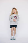 The Mallory Crewneck Jax State Applique | Youth Heather Grey