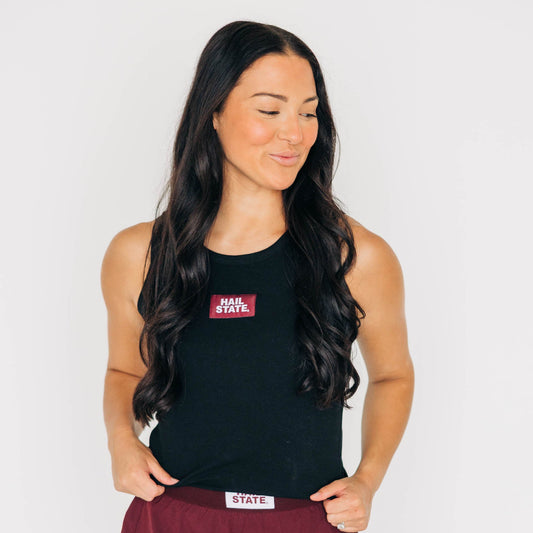 The Alli Ribbed Tank Hail State Woven Label | Black