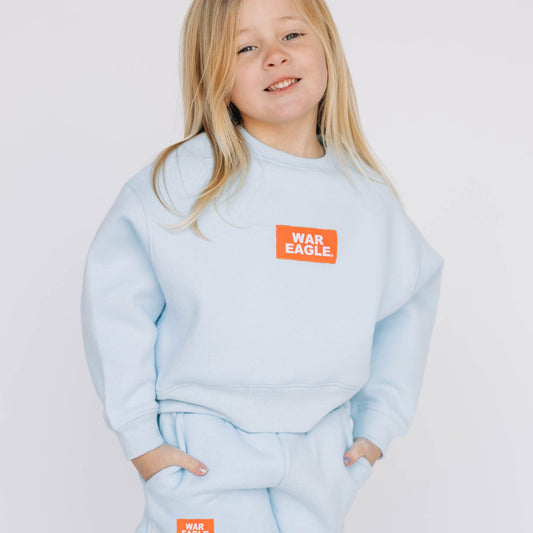 The Becca Boxy Crewneck War Eagle Woven Label | Youth Light Blue