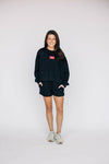 The Ava Airy Shorts Wolves Up Woven Label | Black