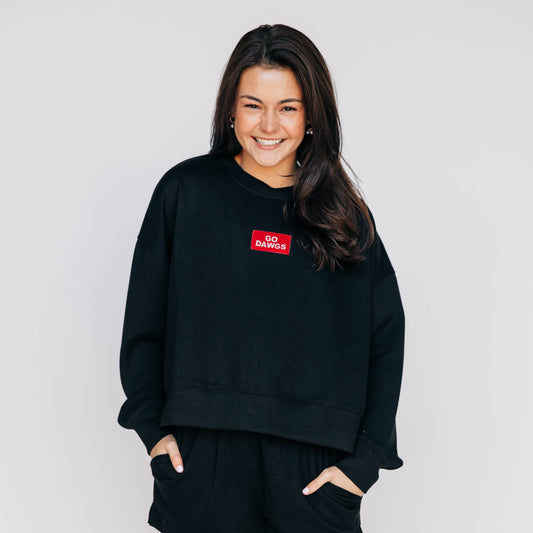 The Ava Airy Crewneck Go Dawgs Woven Label | Black