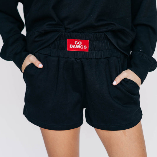 The Ava Airy Shorts Go Dawgs Woven Label | Black