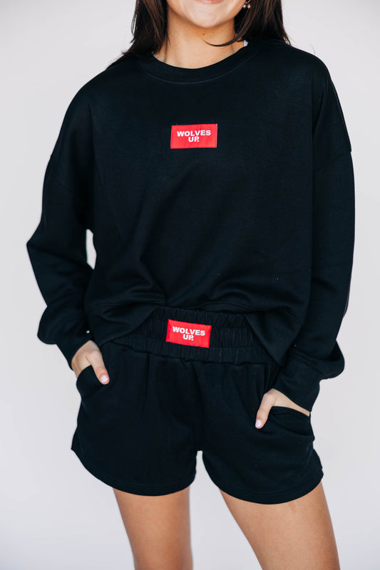 The Ava Airy Crewneck Wolves Up Woven Label | Black