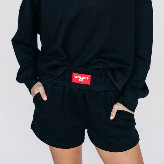 The Ava Airy Shorts Wolves Up Woven Label | Black