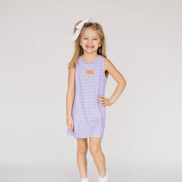 The Grace Gingham Dress Geaux Tigers Woven Label | Youth Purple Gingham