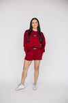 The Ava Airy Crewneck Wooo Pig Sooie Woven Label | Deep Red