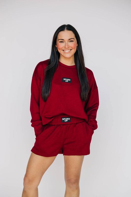 The Ava Airy Crewneck Spurs Up Woven Label | Deep Red