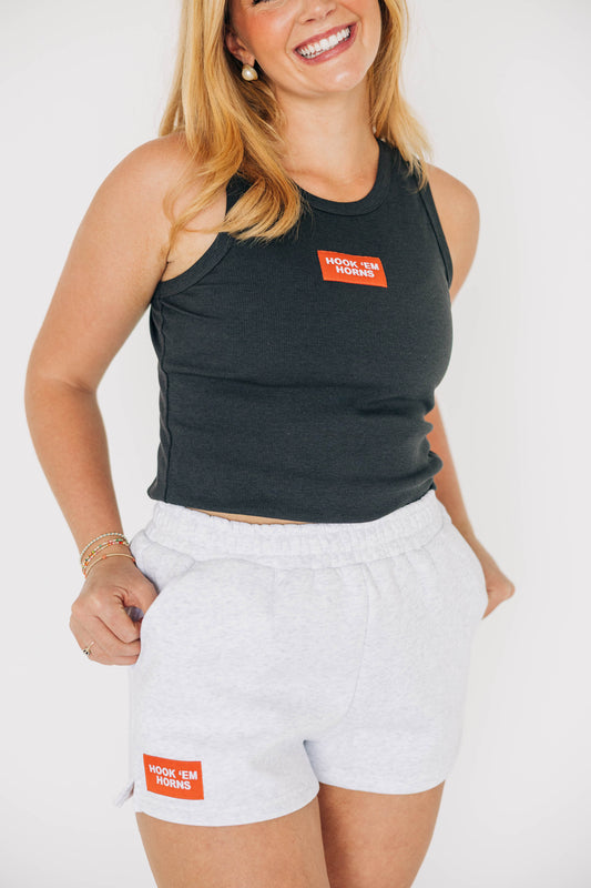 The Alli Ribbed Tank Hook 'Em Horns Woven Label | Graphite