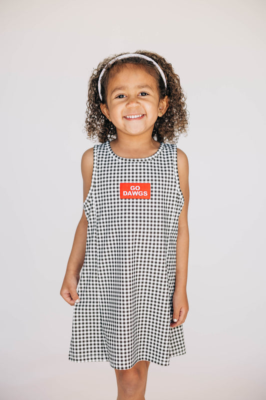 The Grace Gingham Dress Go Dawgs Woven Label | Youth Black Gingham