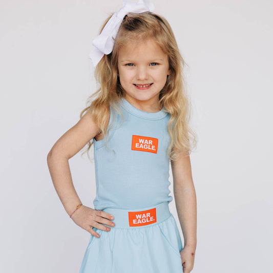 The Alli Airy Tank War Eagle Woven Label | Youth Light Blue