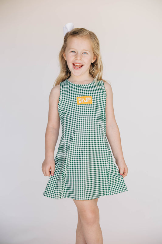 The Grace Gingham Dress Sic 'Em Bears Woven Label | Youth Green Gingham