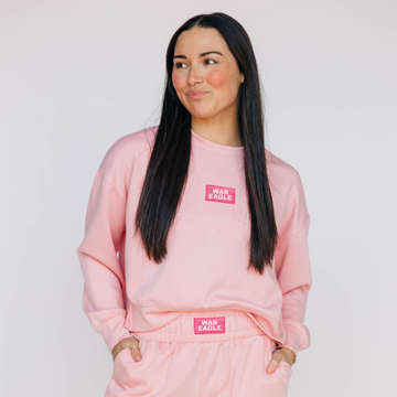 The Ava Airy Crewneck War Eagle Woven Label | Light Pink
