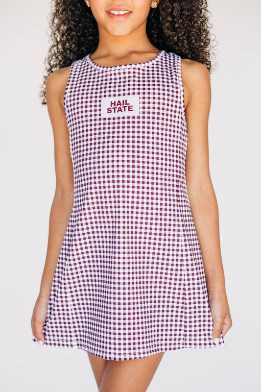 The Grace Gingham Dress Hail State Woven Label | Youth Deep Maroon Gingham