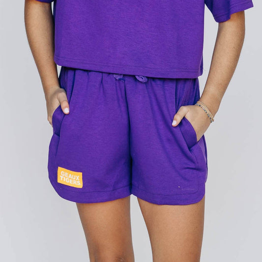 The Kristen Airy Lounge Shorts Geaux Tigers Woven Label | Purple