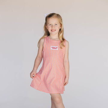 The Grace Gingham Dress Hook 'Em Horns Woven Label | Youth Burnt Orange Gingham