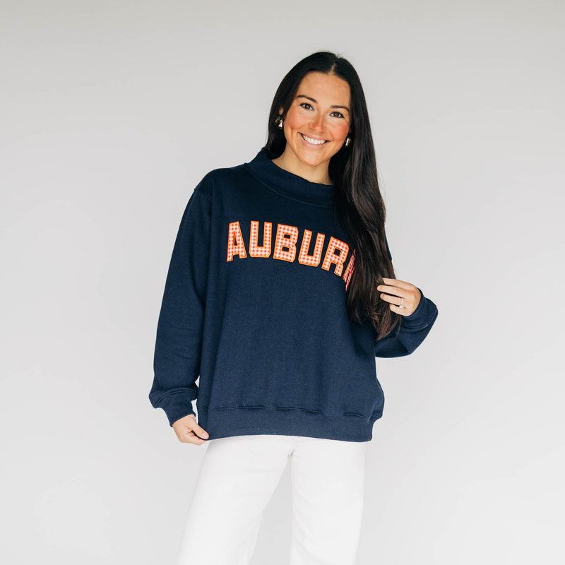 The Mallory Mockneck Auburn Gingham | Navy