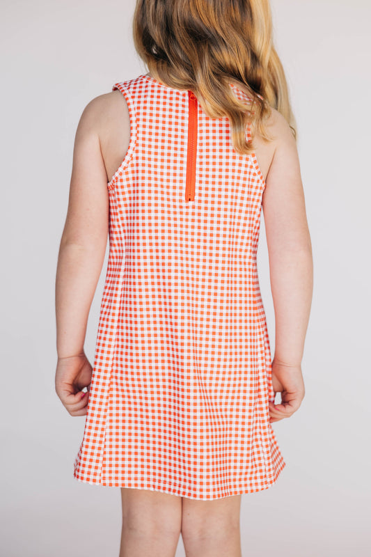 The Grace Gingham Dress Hook 'Em Horns Woven Label | Youth Burnt Orange Gingham